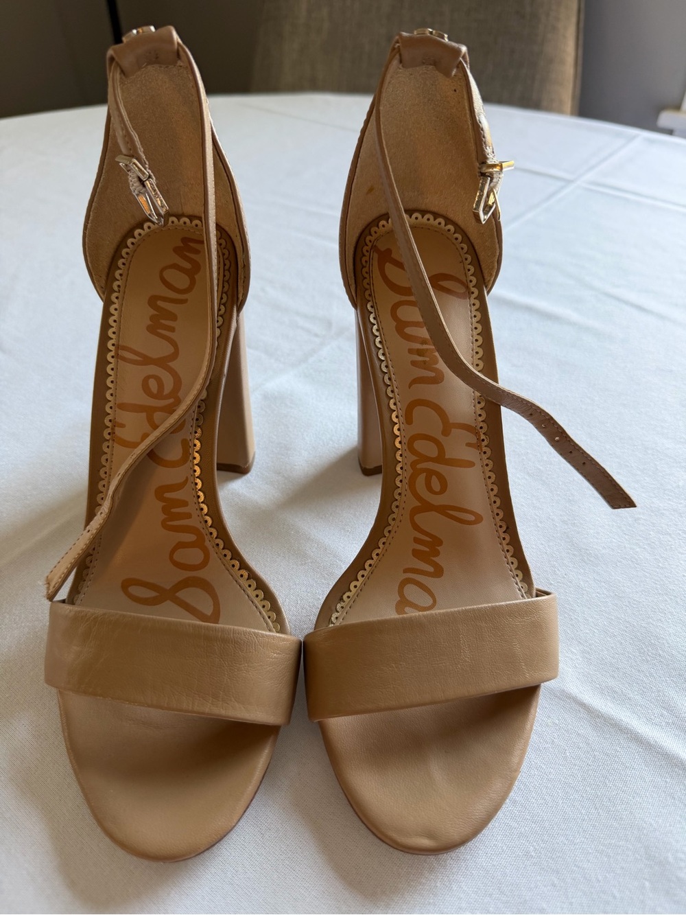 Sam Edelman Tan Ankle-Strap Block Heel Sandals